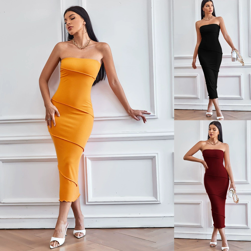 ZARA Sexy Strapless Bodycon Solid Color Maxi Dress Spring Summer Beach